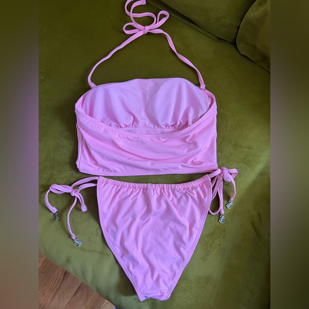 Juicy Couture Pink Rhinestone Bandeau Bikini Set with Charms - Picture 9 of 9
